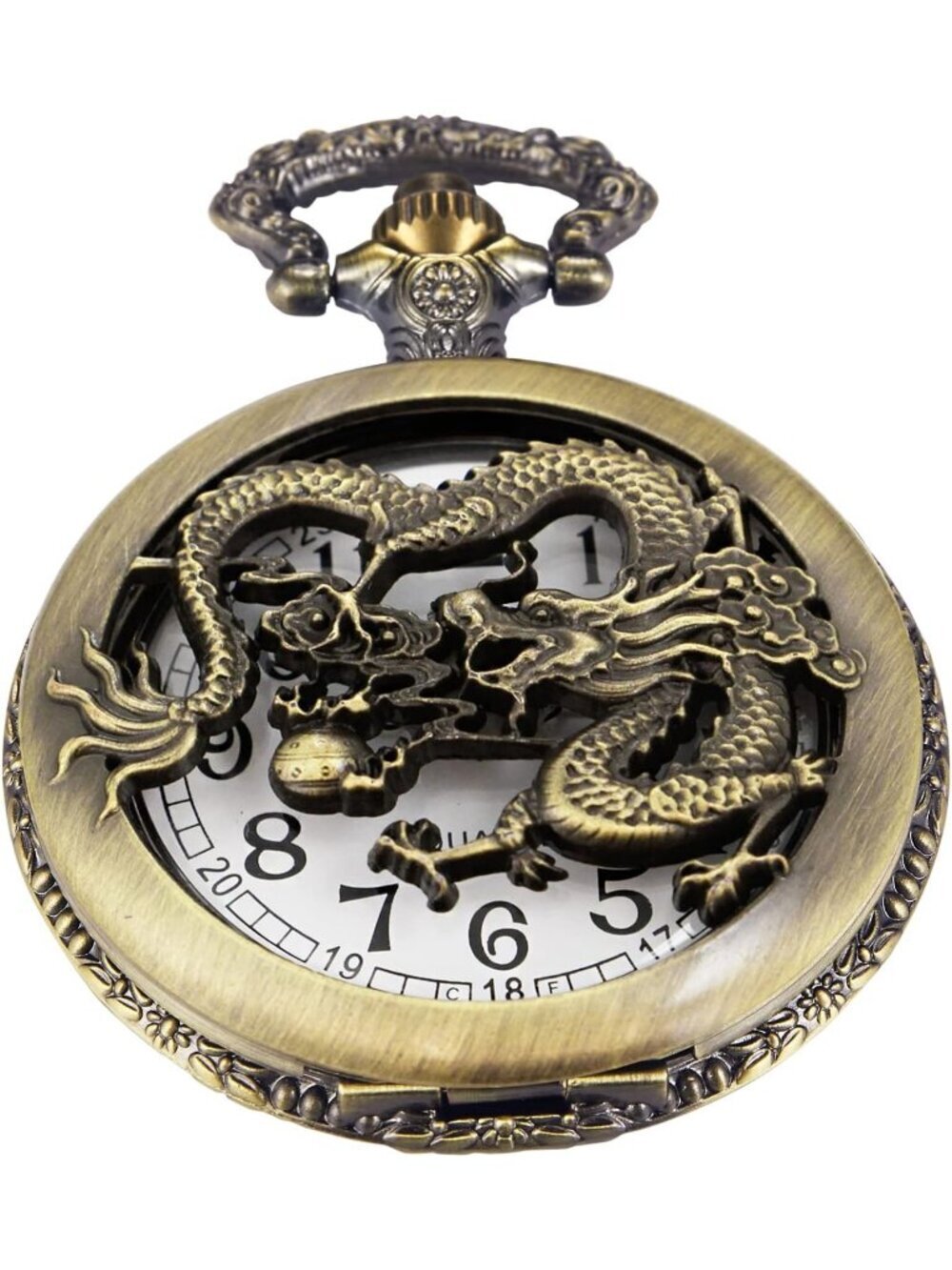 Men's Brown Analog Quartz Dragon Shape Pendant Necklace Round Case Pocket Watch